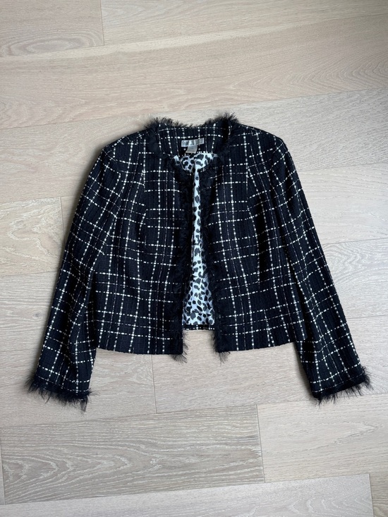 Abr Jackets & Blazers - SOLD! ABR New York Womens Plaid Jacket Black White Fringe Lined Long SleevE